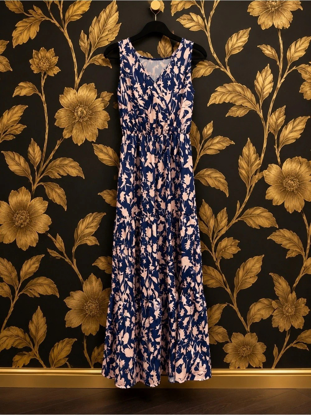 PinkBlush Blue Floral Smocked Ruffle Tiered Maxi Dress
